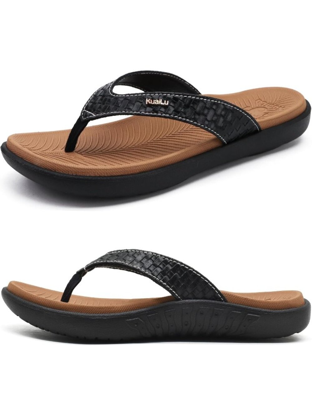 Women's Khaki Black Arch Support Yoga Mat Thong Slip On Flip Flop Sandal Shoes